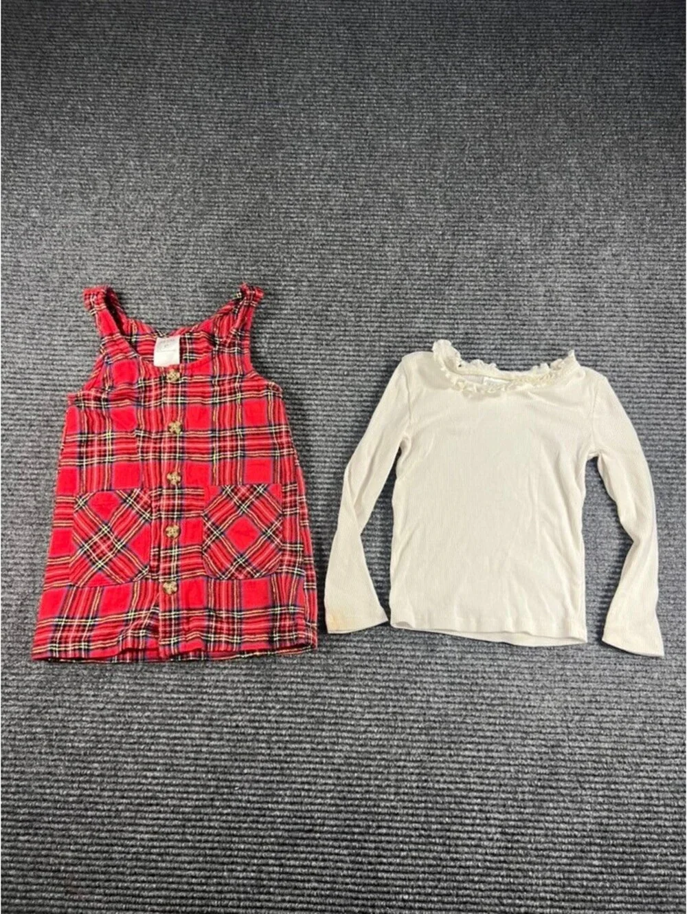 Okie Dokie Girls 2T Red Plaid Holiday Button-Front Jumper with Long Sleeve Shirt
